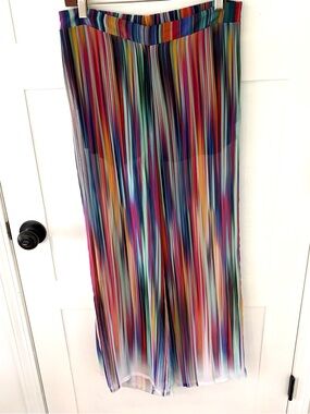 Bisou Bisou Sheer Flowy Wide Leg Rainbow Pants. Size Medium.